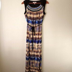Coldwater Creek Size 10 Beaded Waist Tie Maxi Dress Stretch Aztec Southwestern